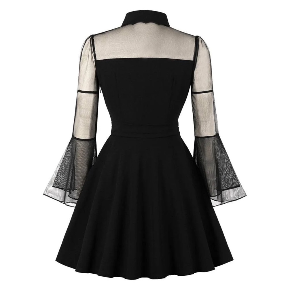 The Gossamer Bat Dress sheer illusion wednesday addams bat collar bell sleeve XL - Picture 3 of 6